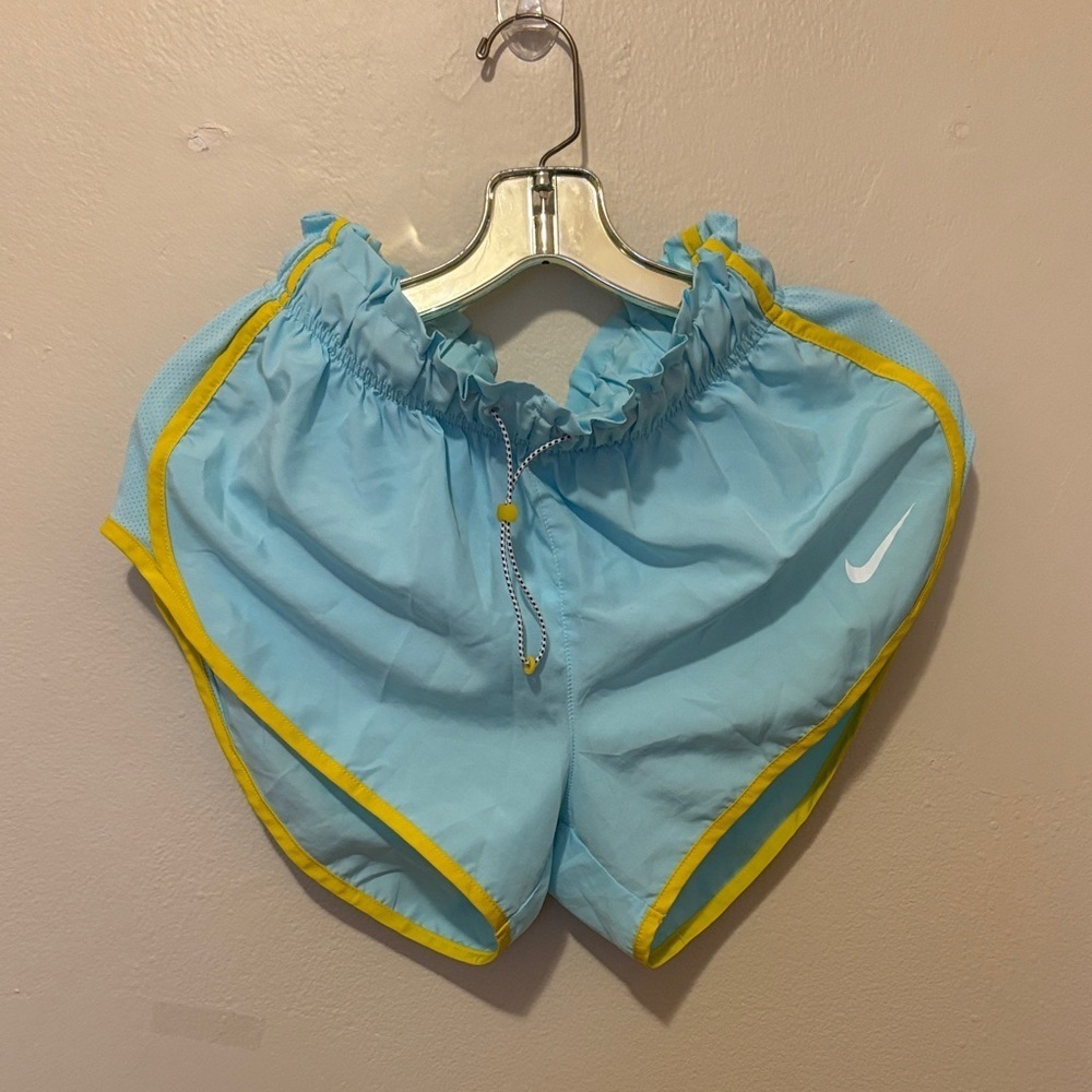 Nike Women's Light Blue and Yellow Athletic Shorts